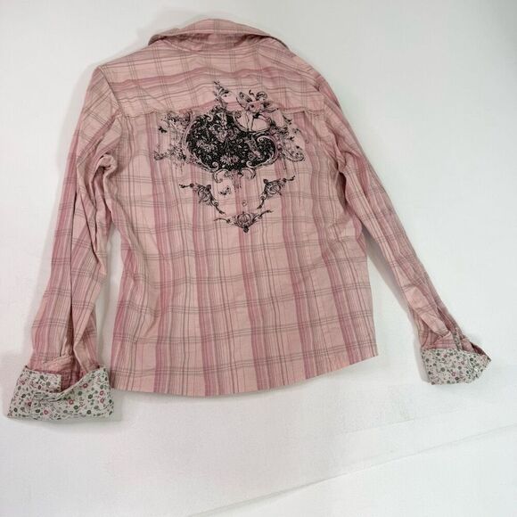 VTG Flowers Shirt Top Womens Large Y2K Western Pearl Snap Button Up Long Sleeve - Picture 3 of 8